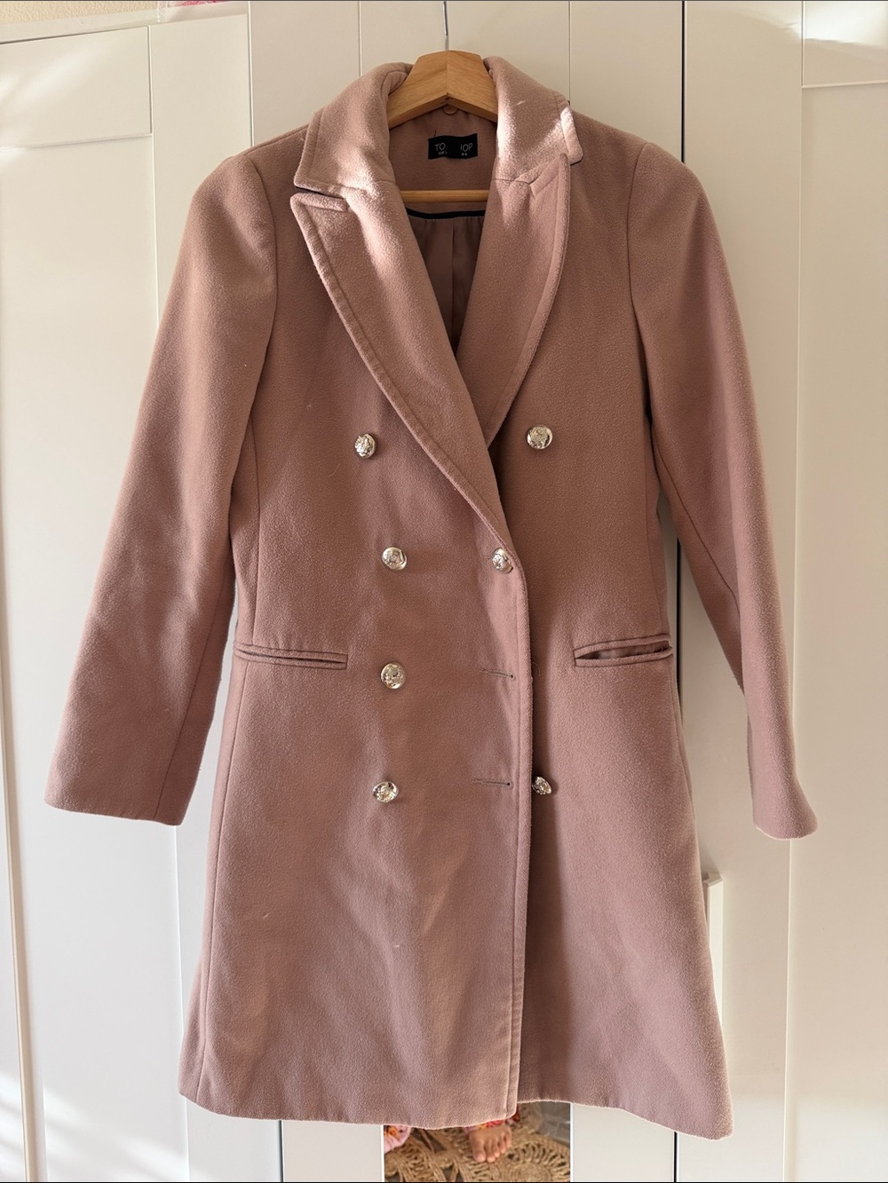 Topshop Double-Breasted Pea Coat in Dusty Rose Tan